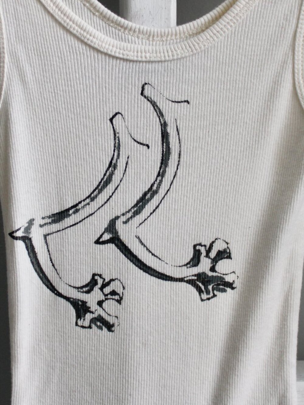 Linda Loudermilk Vintage Y2K Cream Ribbed Graphic Tank Top Size OS Small UNCUT - Picture 3 of 5